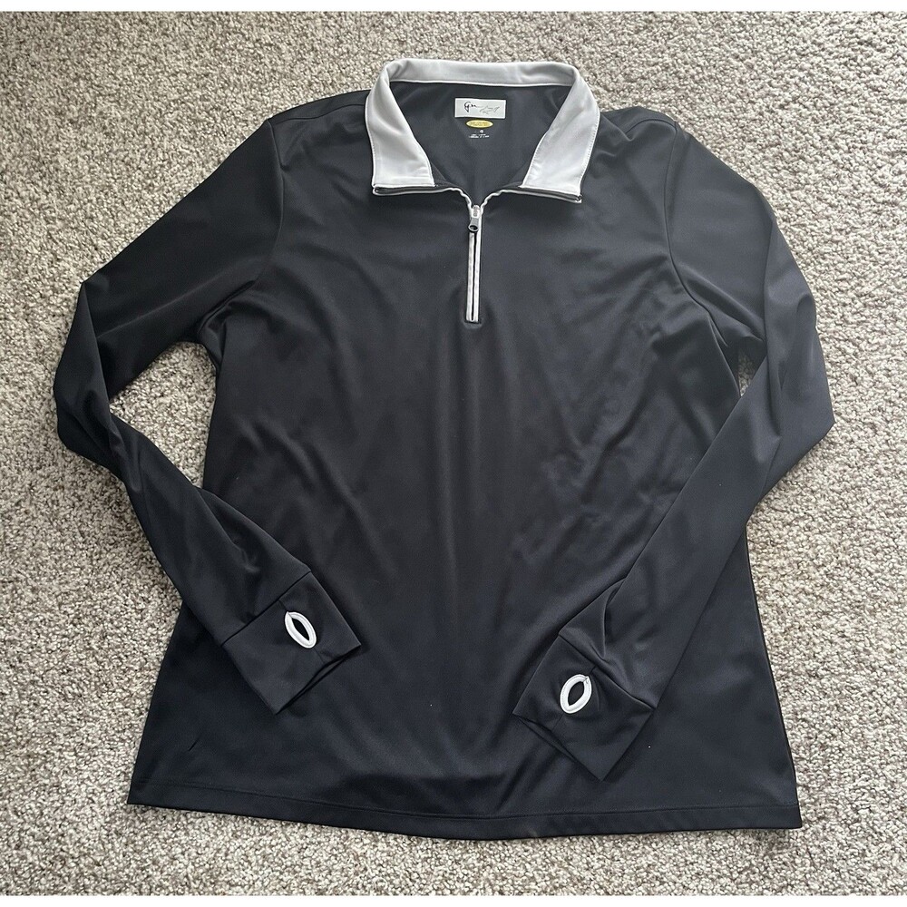 Men's Greg Norman Black Play Dry Long Sleeve Quarter Zip, Large